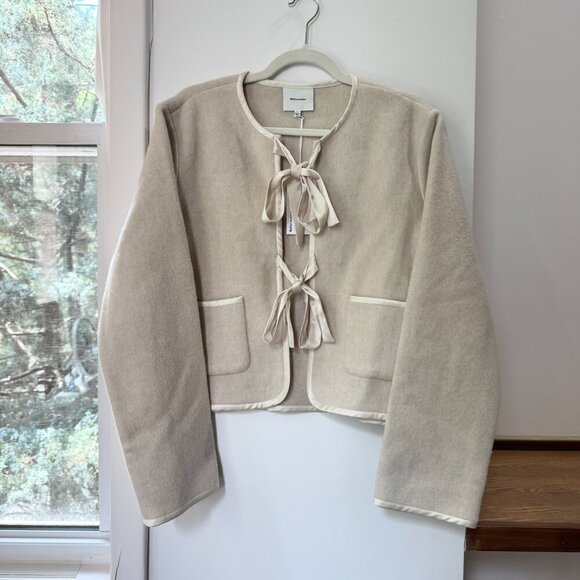 NWT Reformation Daisy Cropped Jacket Bows Tie Front Cream Large - Picture 9 of 13